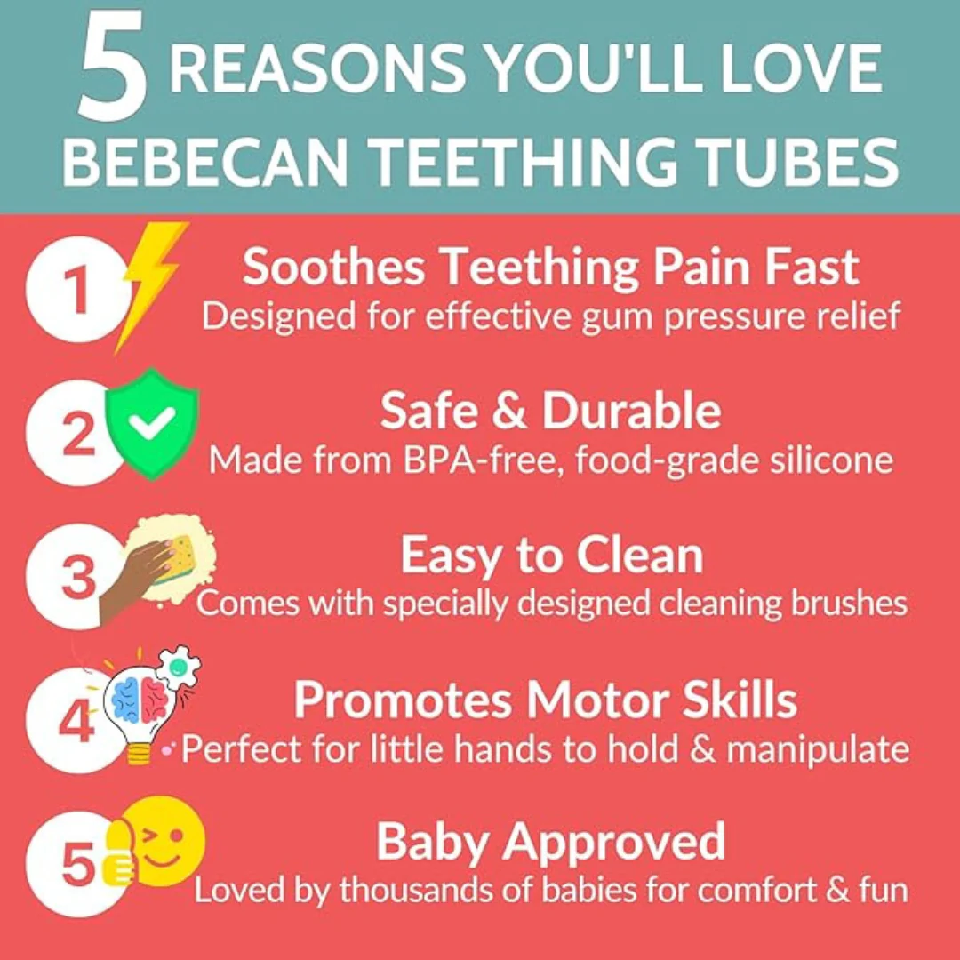 BEBECAN Teething Tubes - Soft Silicone Baby Teethers Set - For 3+ Years - Image 4