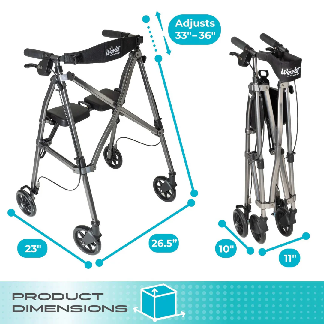 Stander Space Saver Rollator Compact Folding Rollator with Seat & Brakes 4250RR By Stander - Image 8