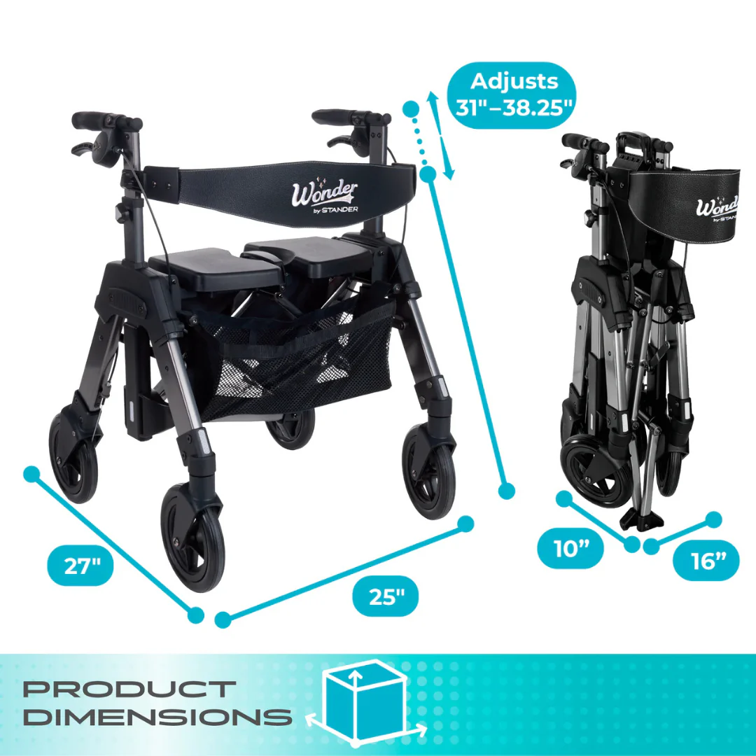 Stander Wonder Rollator HD Heavy Duty Bariatric Rollator with Seat & Basket 4360RR By Stander - Image 4