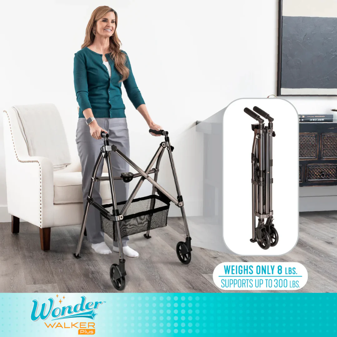 Stander Wonder Walker Plus 4300-BW Ultra Compact Folding Walker with Wheels & Basket By Stander - Image 4