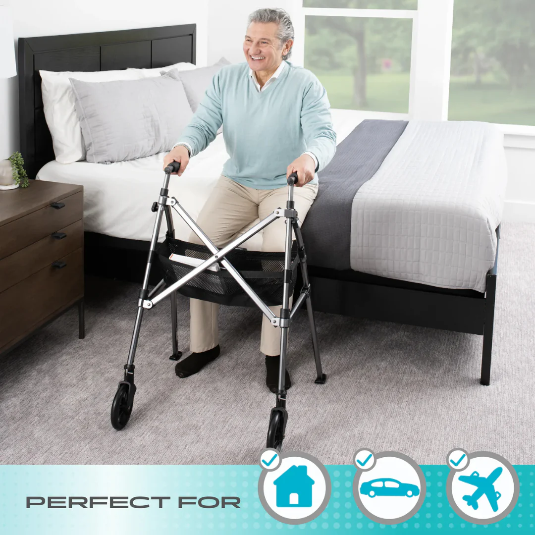 Stander Wonder Walker Plus 4300-BW Ultra Compact Folding Walker with Wheels & Basket By Stander - Image 8